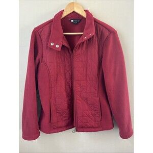 Carole Little Women’s Red Fleece Jacket Size L Zip Up Quilted Design Warm Coat